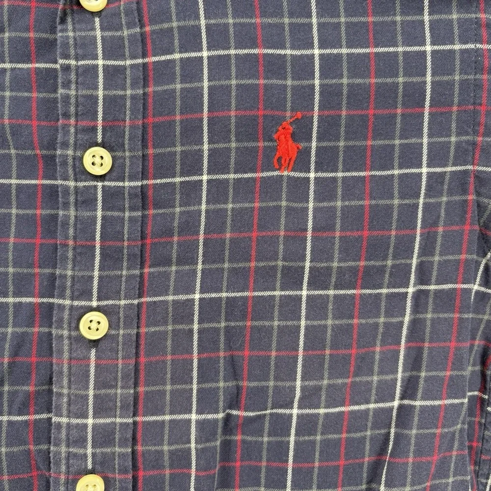 Youth Ralph Lauren Button Up Blue White Red Plaid‎ L/S Size Small (8) Red Pony